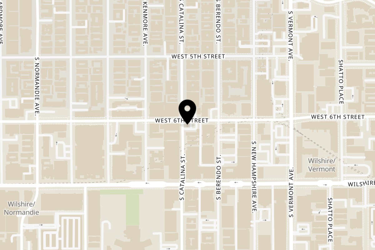 Map showing the location of Supamu Okinawa Onigiri on 3324 W 6th St in Los Angeles